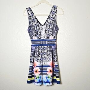 Aqua Vibrant Floral and Geometric Mini Dress